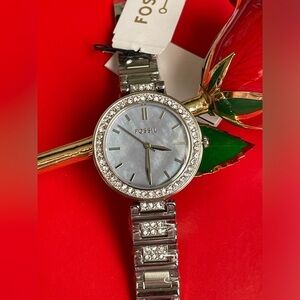 FOSSIL Watch,Fossil Silver Watch with Crystal Accents,Women’s Watch.